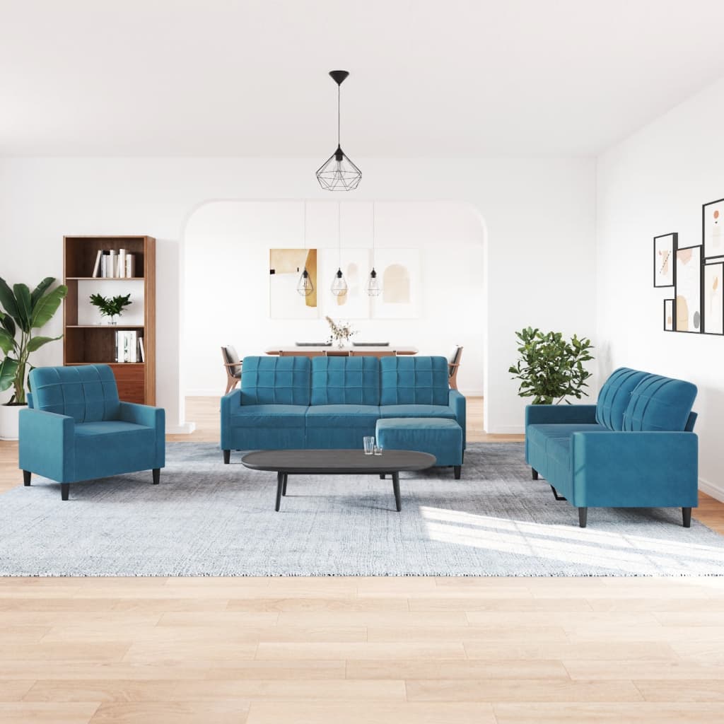 4-delige Loungeset met kussens fluweel blauw is nu te koop bij PeponiXL, paradijselijk wonen!