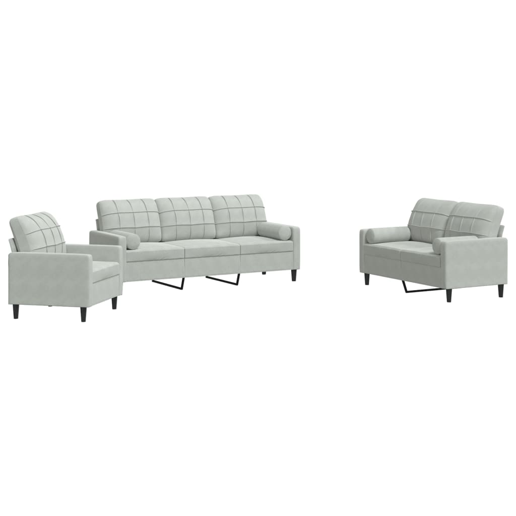 3-delige Loungeset met kussens en bolsters fluweel lichtgrijs is nu te koop bij PeponiXL, paradijselijk wonen!