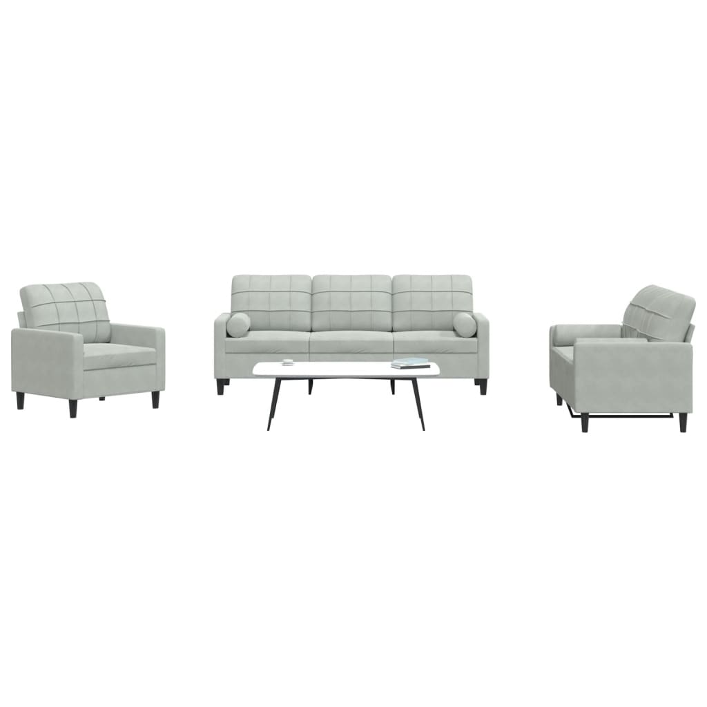 3-delige Loungeset met kussens en bolsters fluweel lichtgrijs is nu te koop bij PeponiXL, paradijselijk wonen!