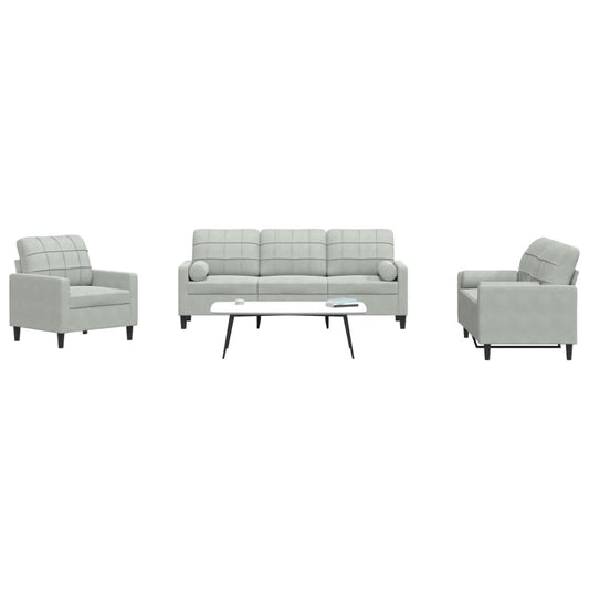 3-delige Loungeset met kussens en bolsters fluweel lichtgrijs is nu te koop bij PeponiXL, paradijselijk wonen!