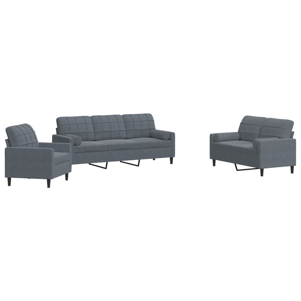 3-delige Loungeset met kussens en bolsters fluweel donkergrijs is nu te koop bij PeponiXL, paradijselijk wonen!