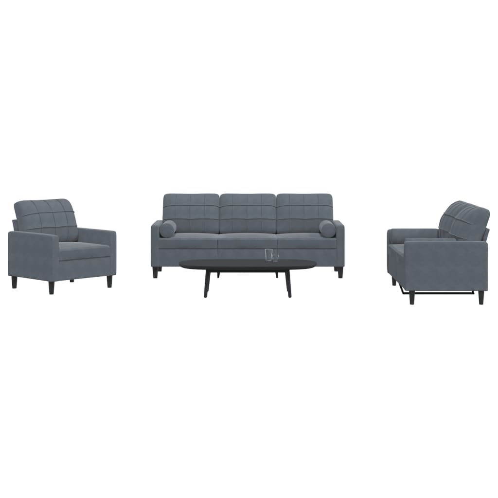 3-delige Loungeset met kussens en bolsters fluweel donkergrijs is nu te koop bij PeponiXL, paradijselijk wonen!