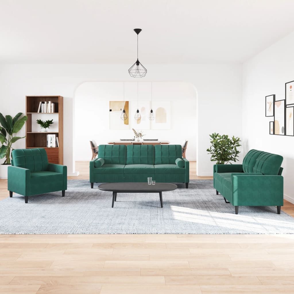 3-delige Loungeset met kussens en bolsters fluweel donkergroen is nu te koop bij PeponiXL, paradijselijk wonen!