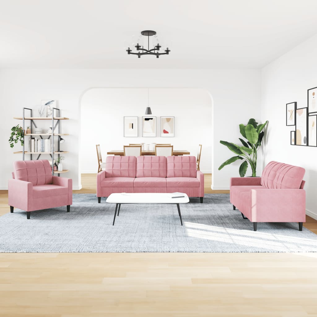 3-delige Loungeset met kussens en bolsters fluweel roze is nu te koop bij PeponiXL, paradijselijk wonen!