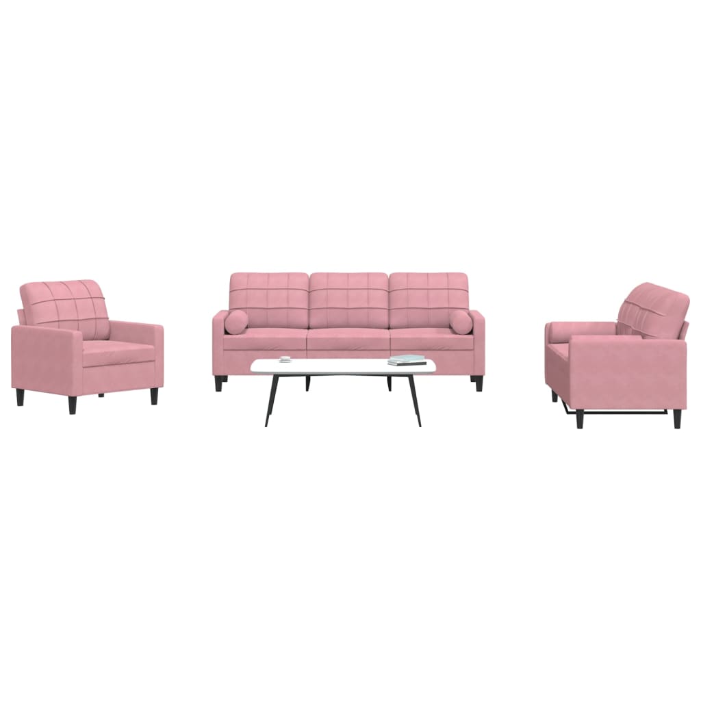 3-delige Loungeset met kussens en bolsters fluweel roze is nu te koop bij PeponiXL, paradijselijk wonen!