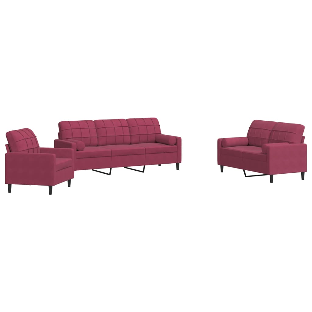 3-delige Loungeset met kussens en bolsters fluweel wijnrood is nu te koop bij PeponiXL, paradijselijk wonen!