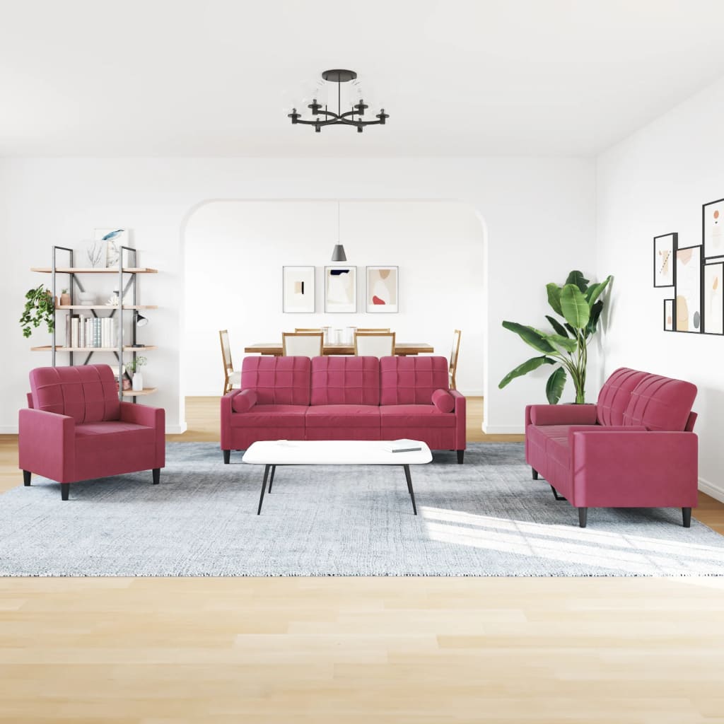 3-delige Loungeset met kussens en bolsters fluweel wijnrood is nu te koop bij PeponiXL, paradijselijk wonen!