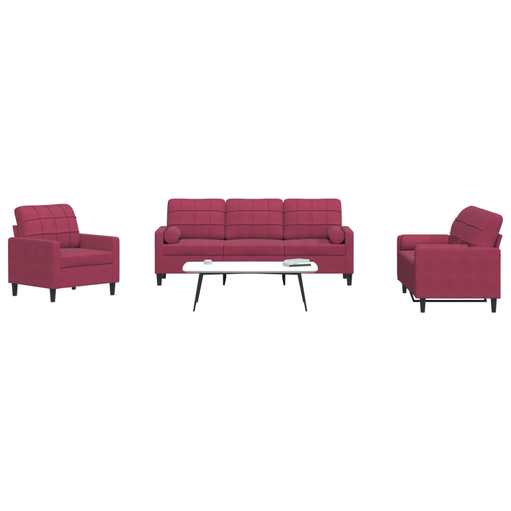 3-delige Loungeset met kussens en bolsters fluweel wijnrood is nu te koop bij PeponiXL, paradijselijk wonen!