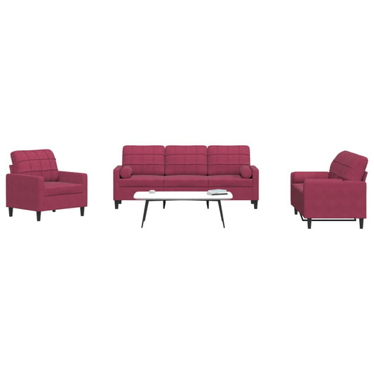 3-delige Loungeset met kussens en bolsters fluweel wijnrood is nu te koop bij PeponiXL, paradijselijk wonen!