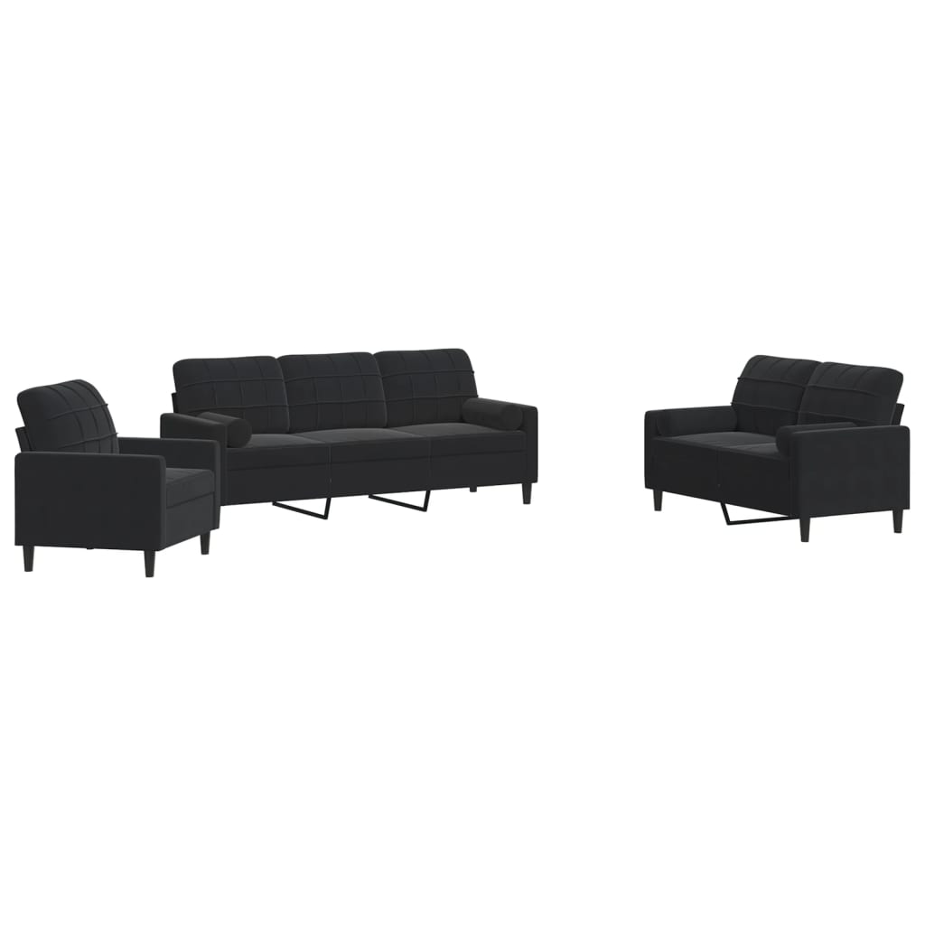 3-delige Loungeset met kussens en bolsters fluweel zwart is nu te koop bij PeponiXL, paradijselijk wonen!