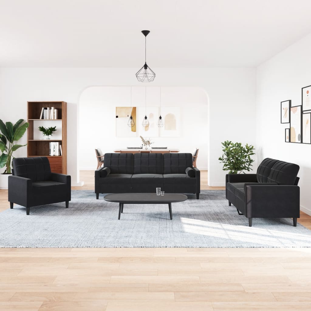 3-delige Loungeset met kussens en bolsters fluweel zwart is nu te koop bij PeponiXL, paradijselijk wonen!