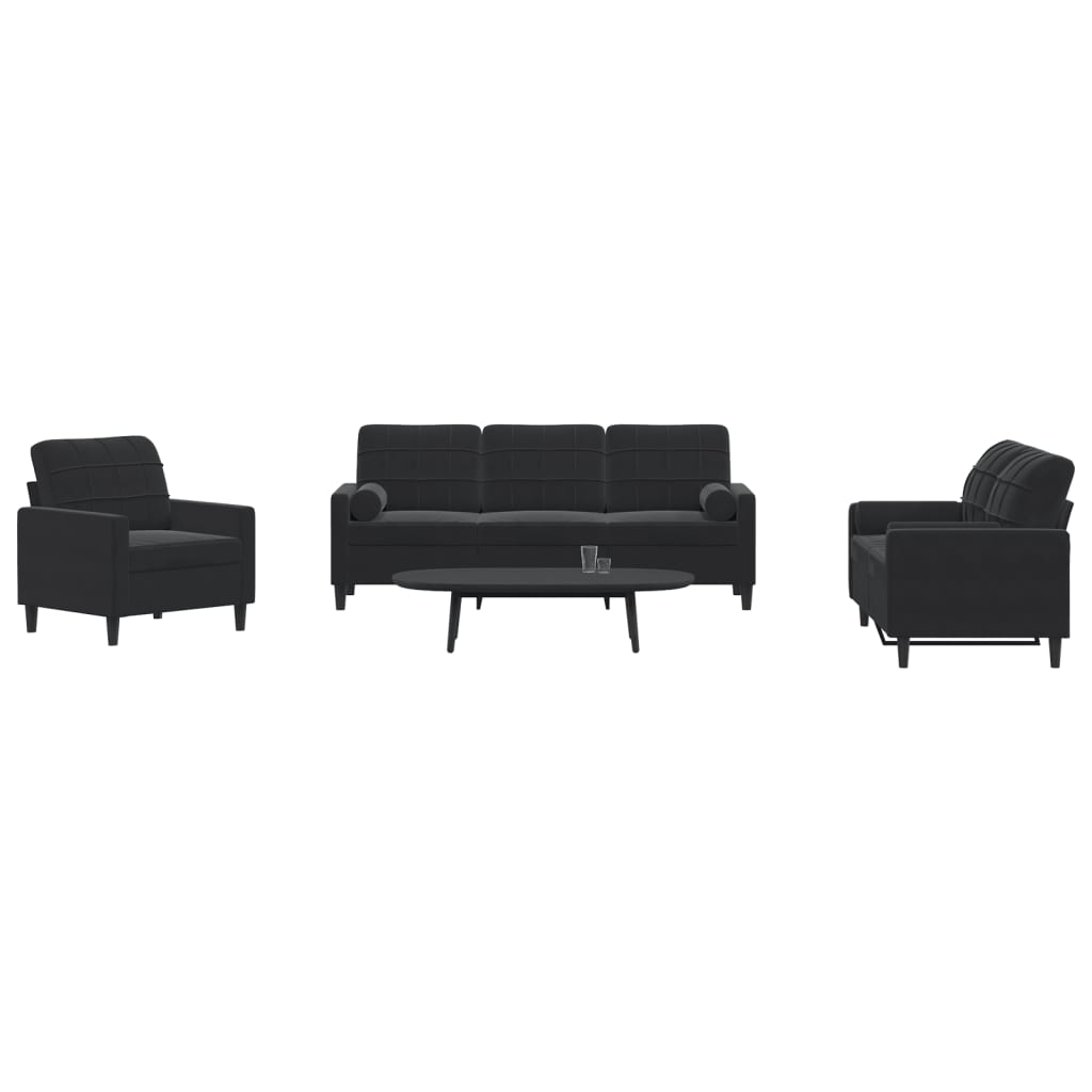 3-delige Loungeset met kussens en bolsters fluweel zwart is nu te koop bij PeponiXL, paradijselijk wonen!