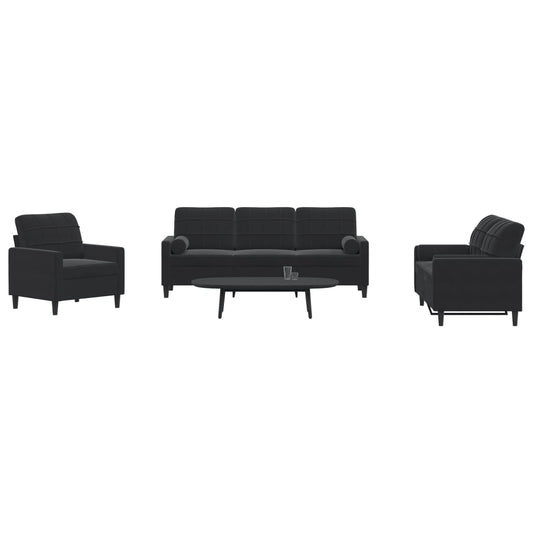 3-delige Loungeset met kussens en bolsters fluweel zwart is nu te koop bij PeponiXL, paradijselijk wonen!
