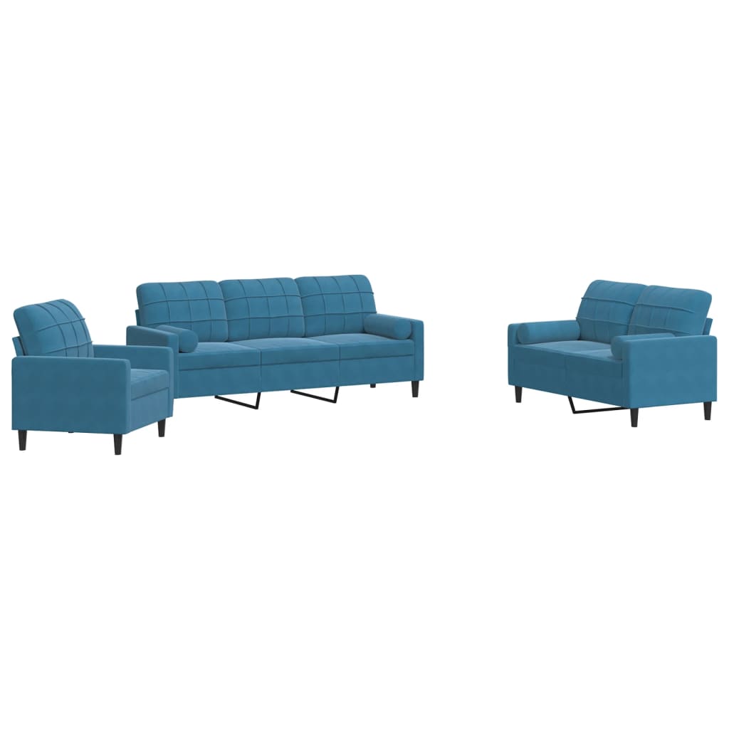 3-delige Loungeset met kussens en bolsters fluweel blauw is nu te koop bij PeponiXL, paradijselijk wonen!