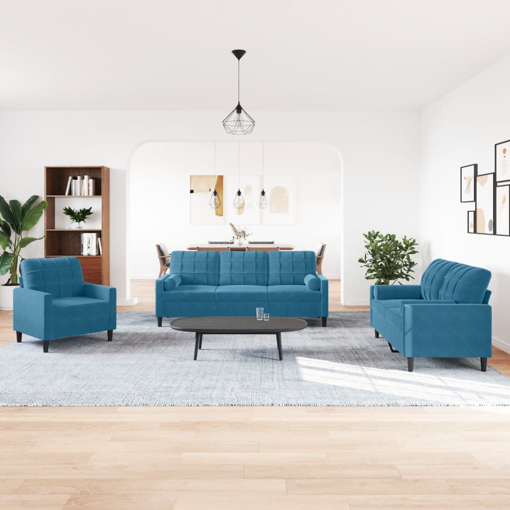 3-delige Loungeset met kussens en bolsters fluweel blauw is nu te koop bij PeponiXL, paradijselijk wonen!