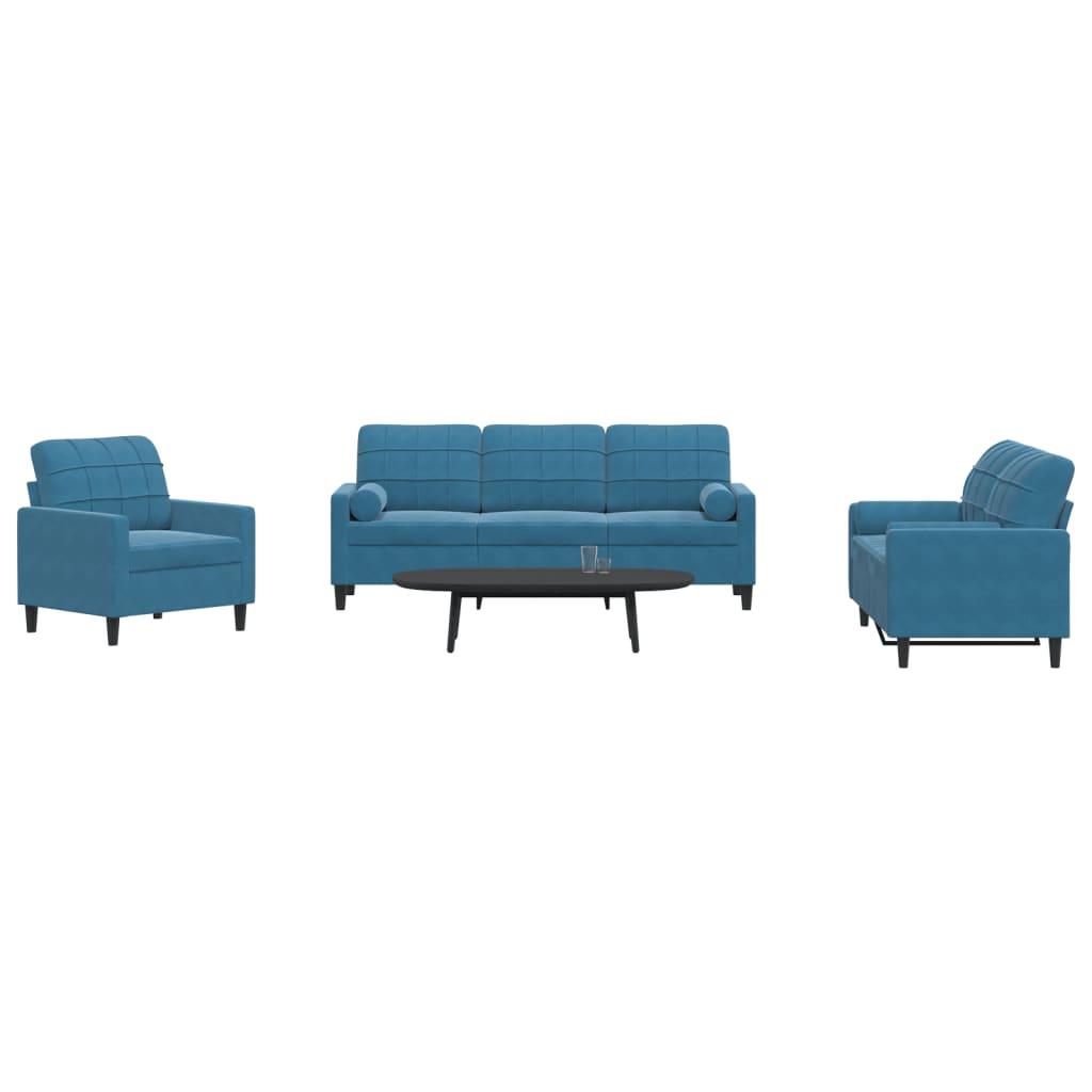 3-delige Loungeset met kussens en bolsters fluweel blauw is nu te koop bij PeponiXL, paradijselijk wonen!