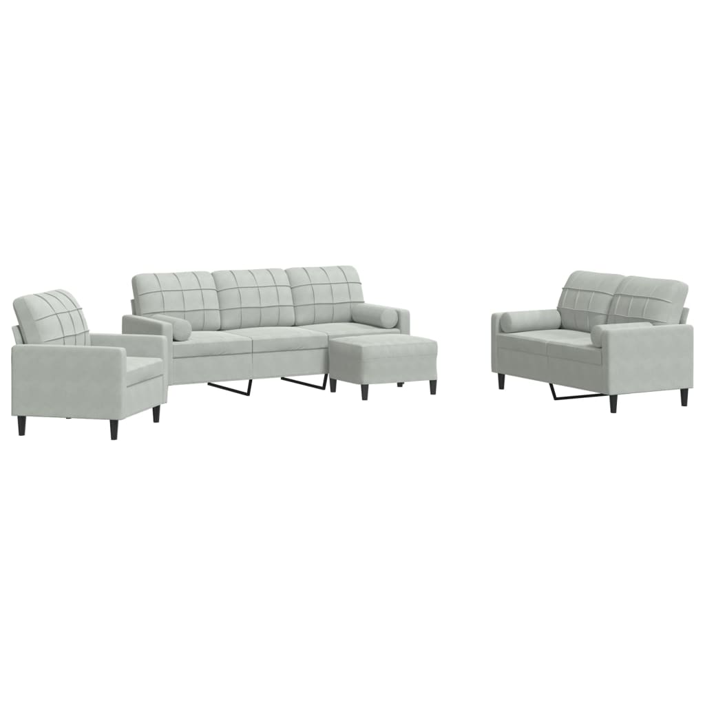 4-delige Loungeset met kussens en bolsters fluweel lichtgrijs is nu te koop bij PeponiXL, paradijselijk wonen!