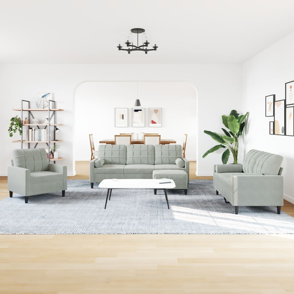 4-delige Loungeset met kussens en bolsters fluweel lichtgrijs is nu te koop bij PeponiXL, paradijselijk wonen!