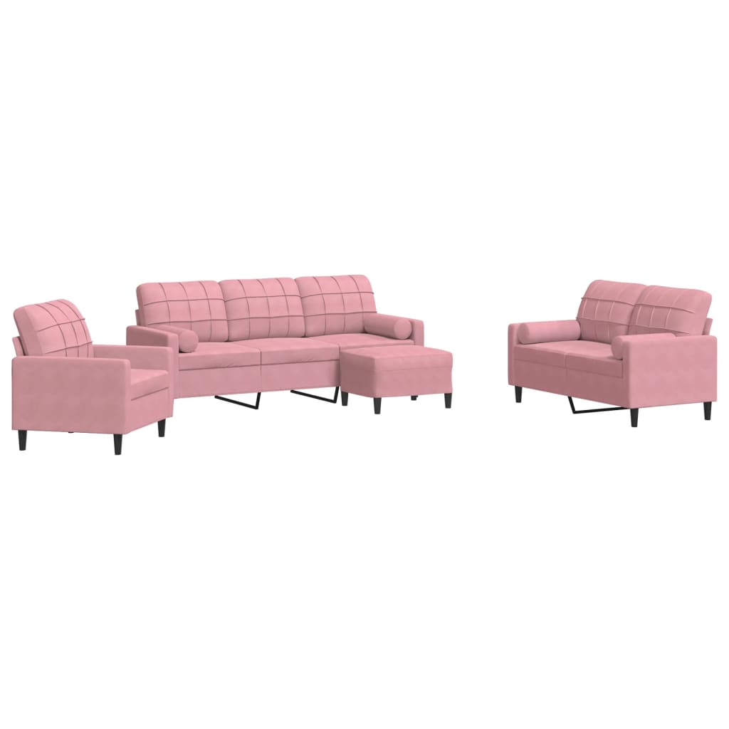 4-delige Loungeset met kussens en bolsters fluweel roze is nu te koop bij PeponiXL, paradijselijk wonen!