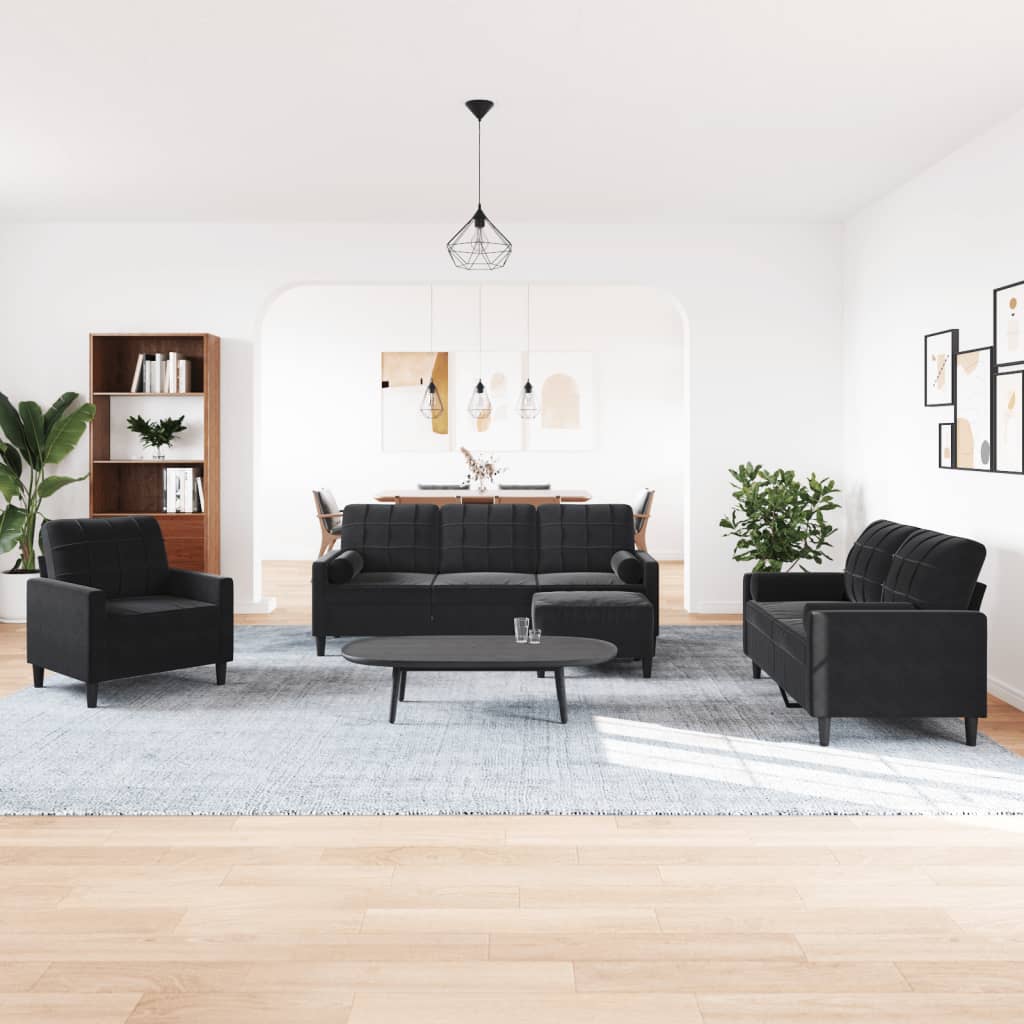 4-delige Loungeset met kussens en bolsters fluweel zwart is nu te koop bij PeponiXL, paradijselijk wonen!