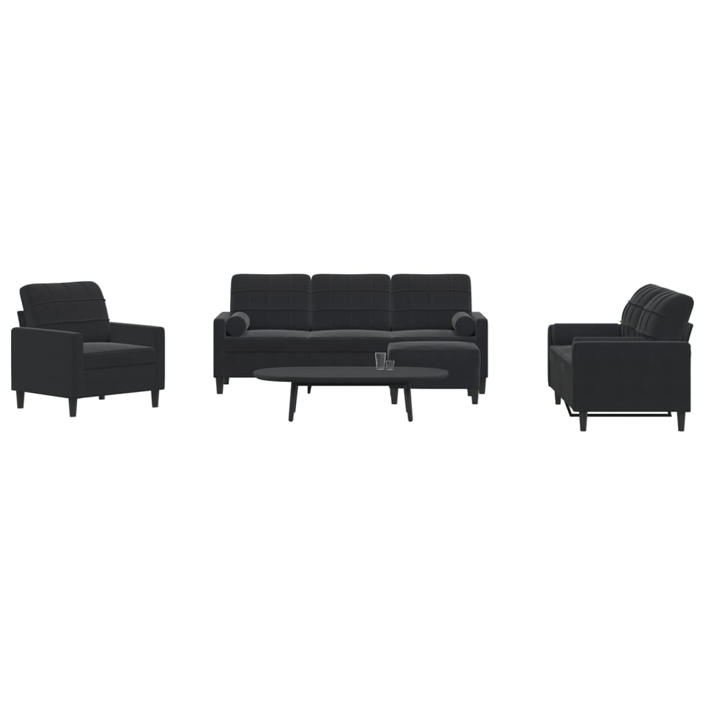4-delige Loungeset met kussens en bolsters fluweel zwart is nu te koop bij PeponiXL, paradijselijk wonen!