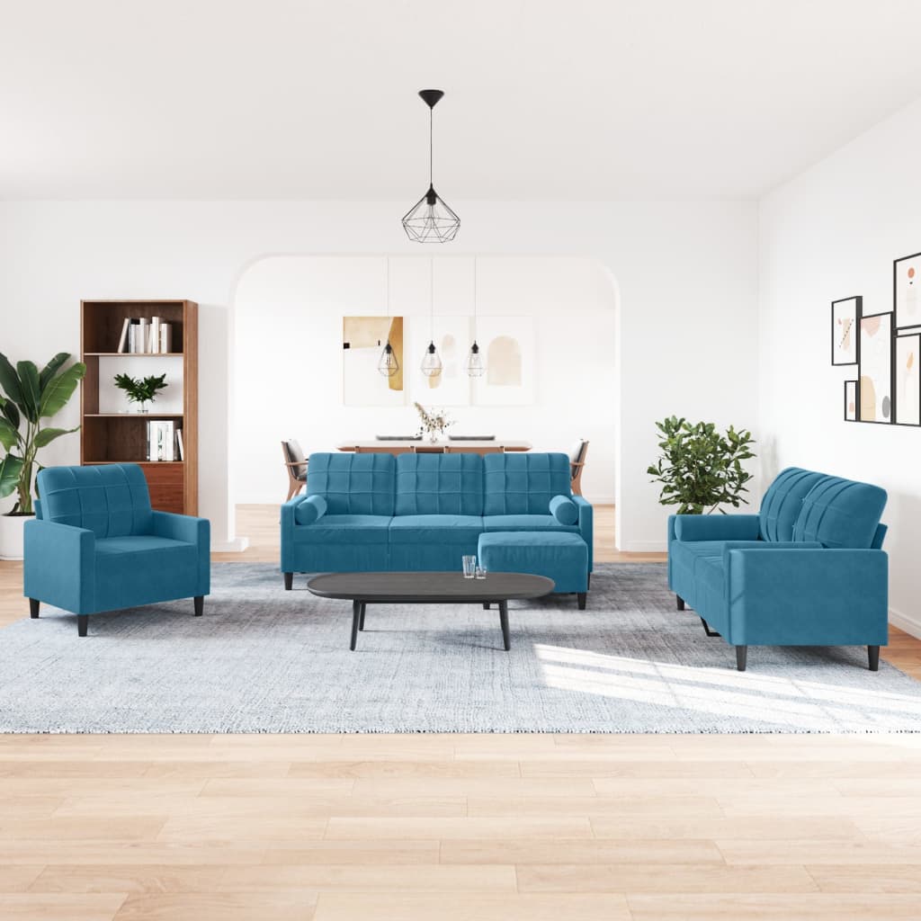 4-delige Loungeset met kussens en bolsters fluweel blauw is nu te koop bij PeponiXL, paradijselijk wonen!