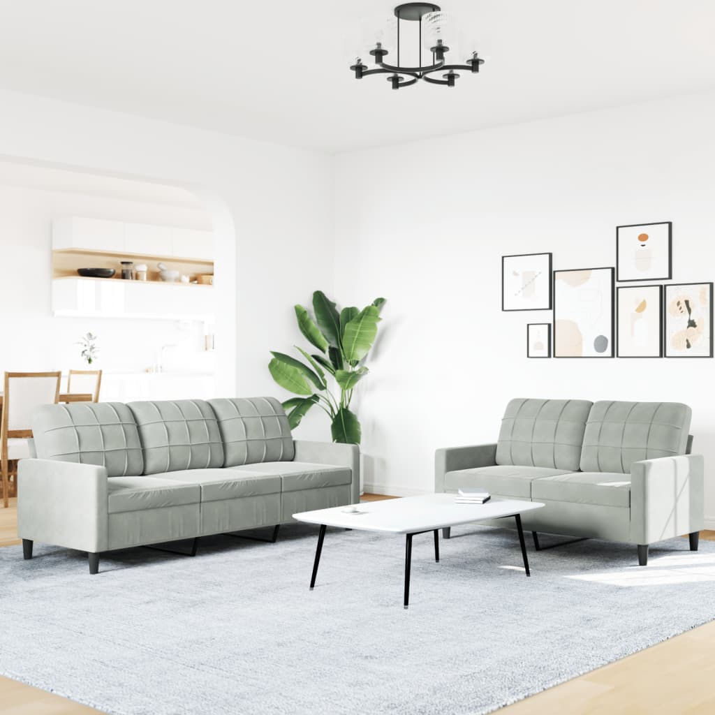 2-delige Loungeset met kussens fluweel lichtgrijs is nu te koop bij PeponiXL, paradijselijk wonen!