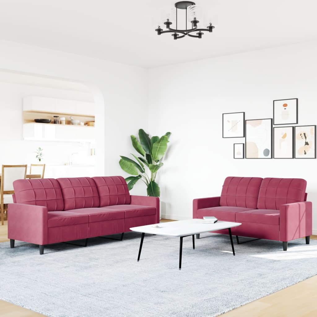2-delige Loungeset met kussens fluweel wijnrood is nu te koop bij PeponiXL, paradijselijk wonen!