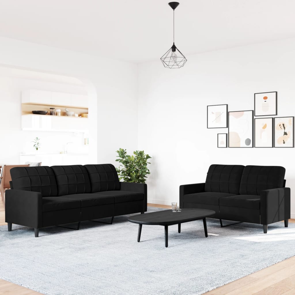 2-delige Loungeset met kussens fluweel zwart is nu te koop bij PeponiXL, paradijselijk wonen!