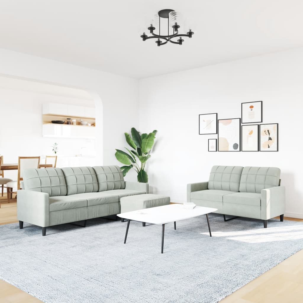 3-delige Loungeset met kussens fluweel lichtgrijs is nu te koop bij PeponiXL, paradijselijk wonen!