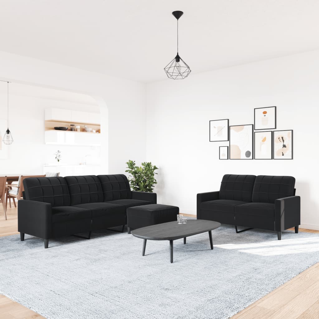3-delige Loungeset met kussens fluweel zwart is nu te koop bij PeponiXL, paradijselijk wonen!