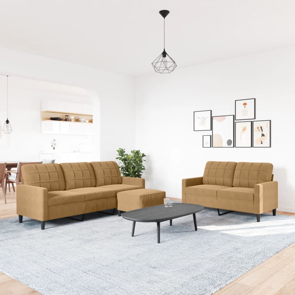 3-delige Loungeset met kussens fluweel bruin is nu te koop bij PeponiXL, paradijselijk wonen!