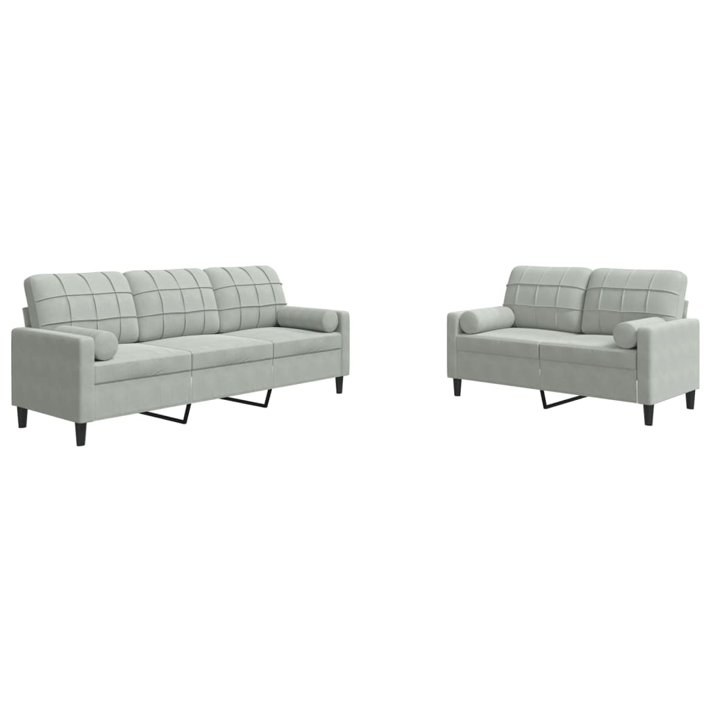 2-delige Loungeset met kussens en bolsters fluweel lichtgrijs is nu te koop bij PeponiXL, paradijselijk wonen!
