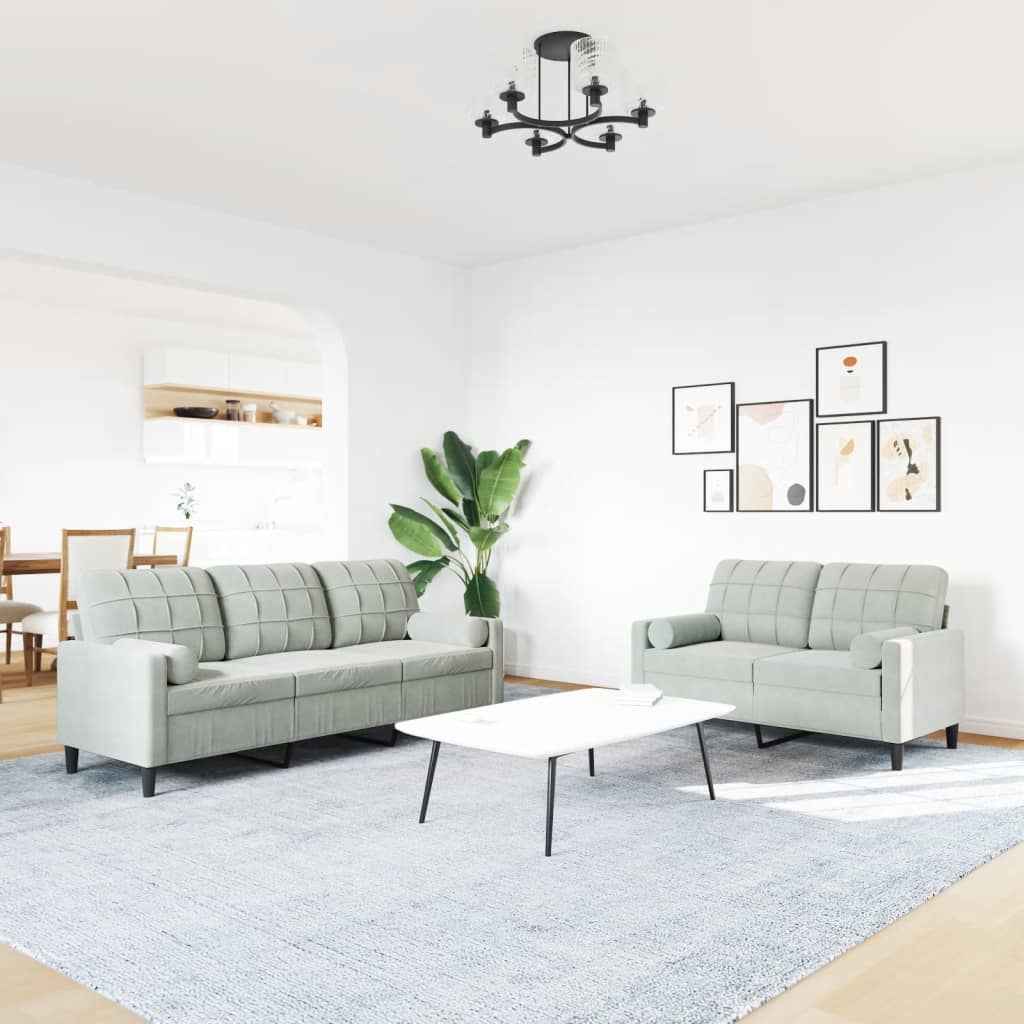 2-delige Loungeset met kussens en bolsters fluweel lichtgrijs is nu te koop bij PeponiXL, paradijselijk wonen!
