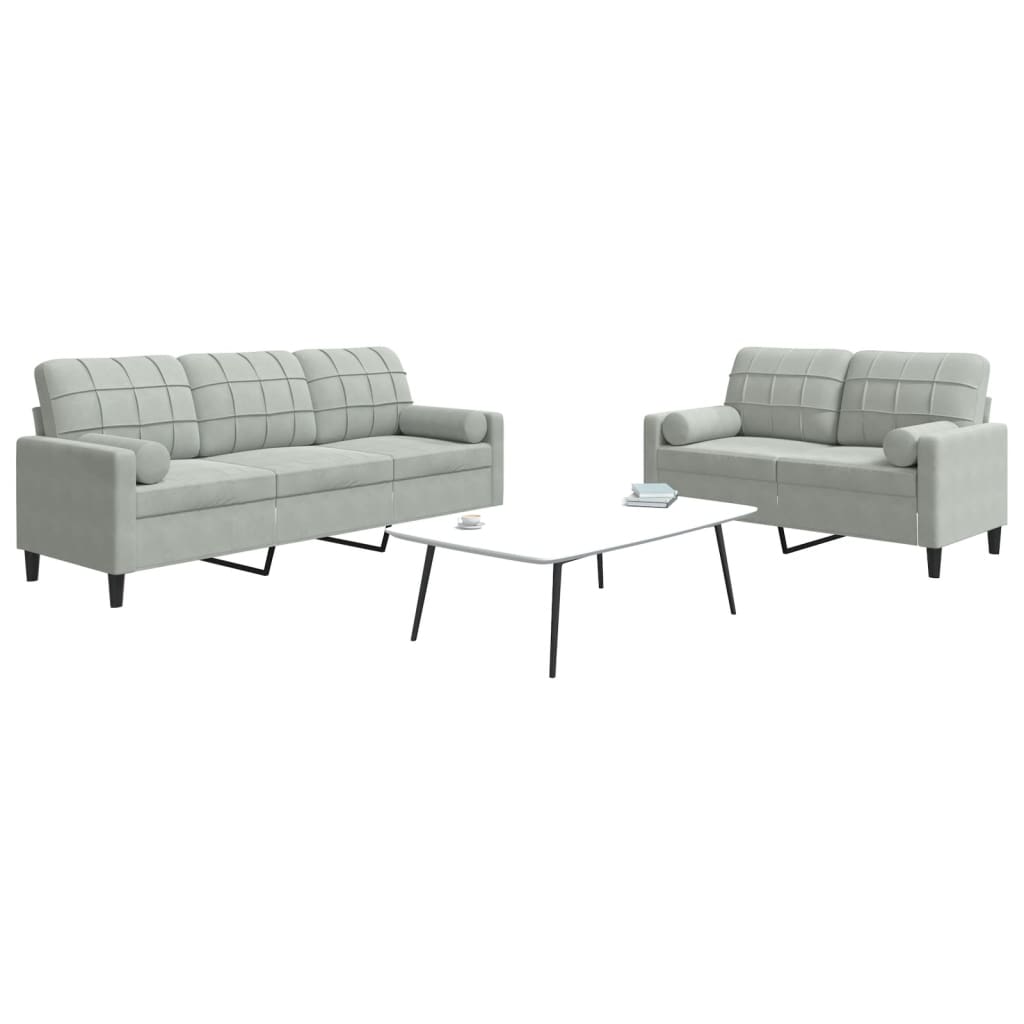 2-delige Loungeset met kussens en bolsters fluweel lichtgrijs is nu te koop bij PeponiXL, paradijselijk wonen!
