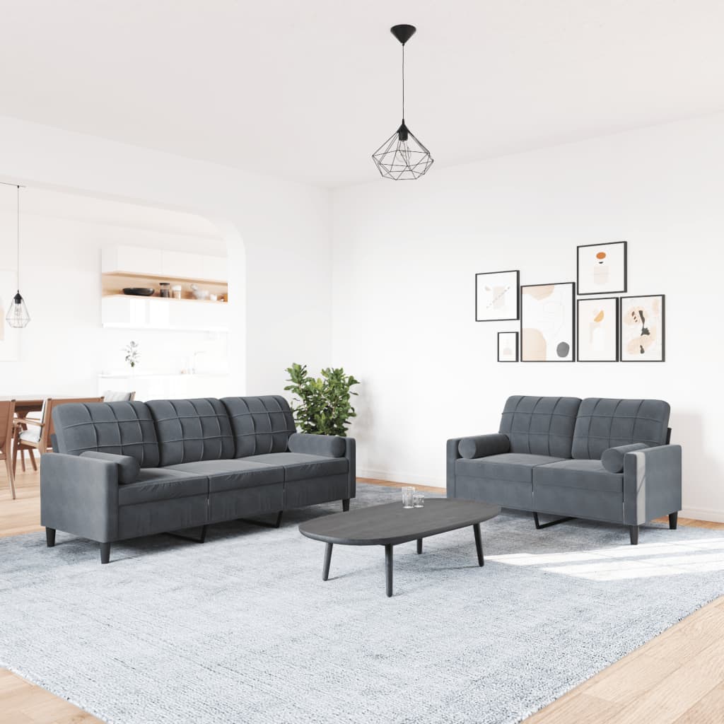 2-delige Loungeset met kussens en bolsters fluweel donkergrijs is nu te koop bij PeponiXL, paradijselijk wonen!