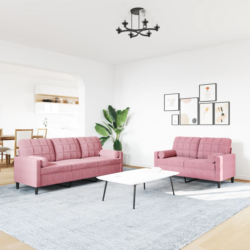 2-delige Loungeset met kussens en bolsters fluweel roze is nu te koop bij PeponiXL, paradijselijk wonen!