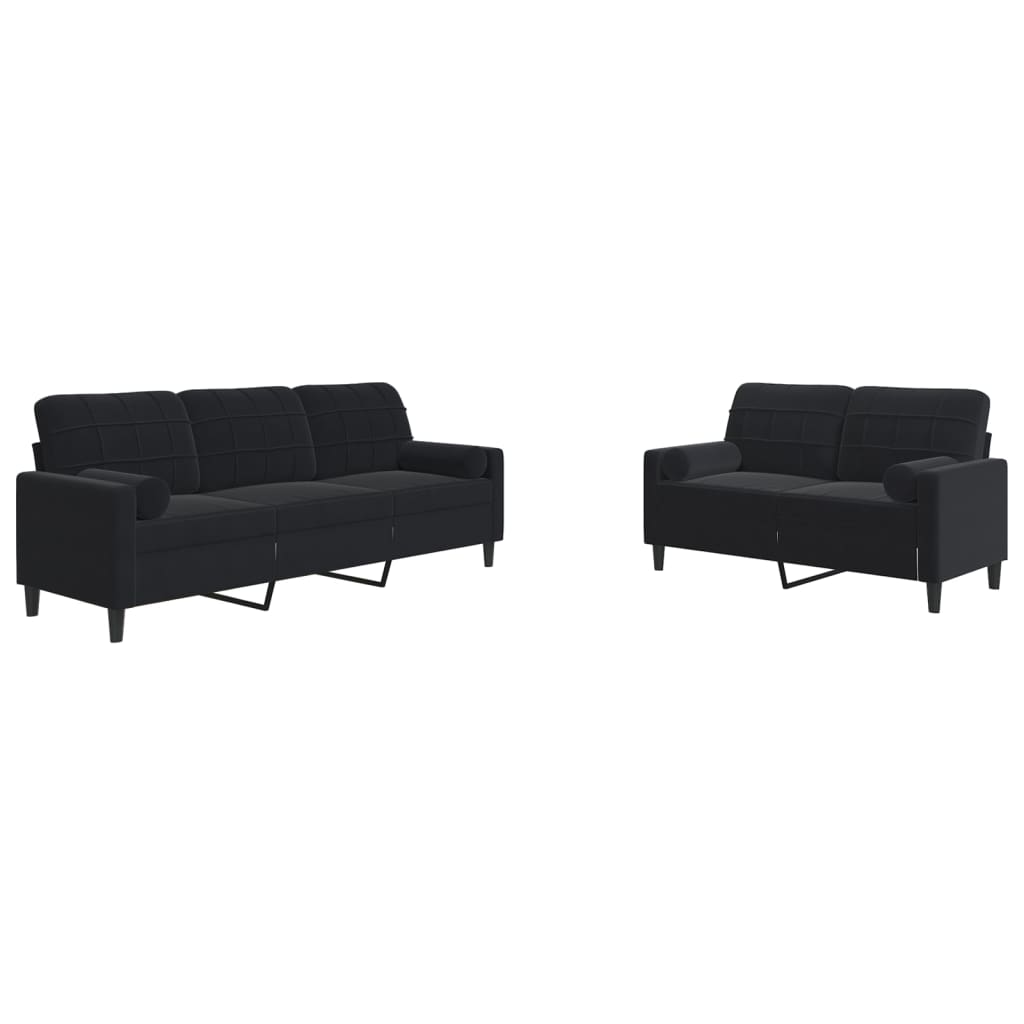 2-delige Loungeset met kussens en bolsters fluweel zwart is nu te koop bij PeponiXL, paradijselijk wonen!