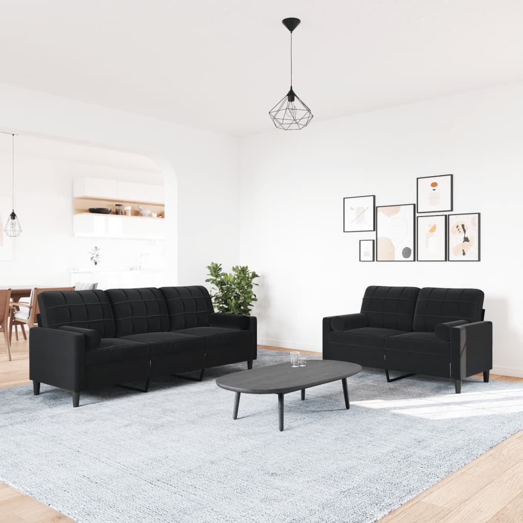 2-delige Loungeset met kussens en bolsters fluweel zwart is nu te koop bij PeponiXL, paradijselijk wonen!