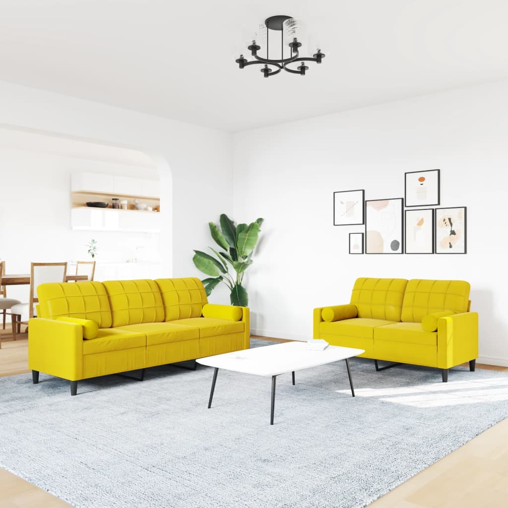 2-delige Loungeset met kussens en bolsters fluweel geel is nu te koop bij PeponiXL, paradijselijk wonen!