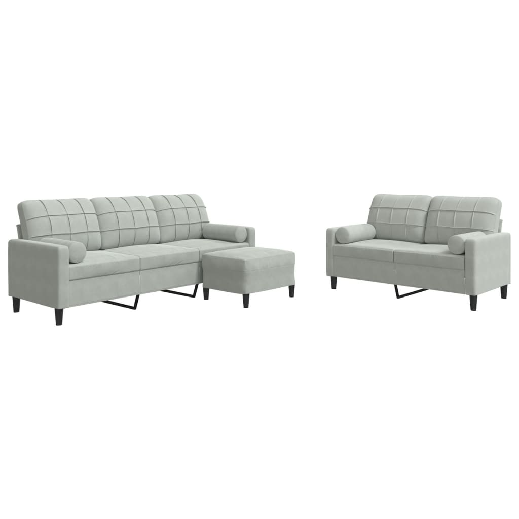 3-delige Loungeset met kussens en bolsters fluweel lichtgrijs is nu te koop bij PeponiXL, paradijselijk wonen!