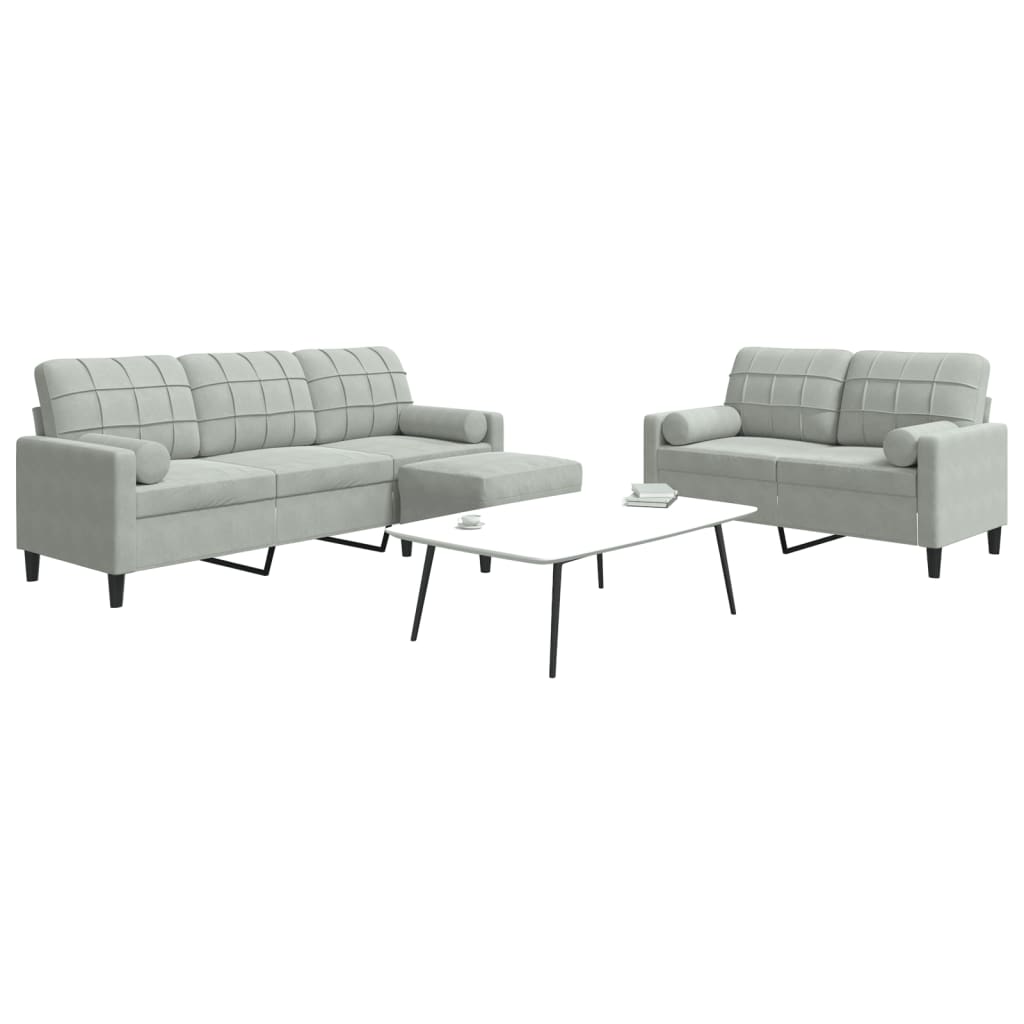3-delige Loungeset met kussens en bolsters fluweel lichtgrijs is nu te koop bij PeponiXL, paradijselijk wonen!