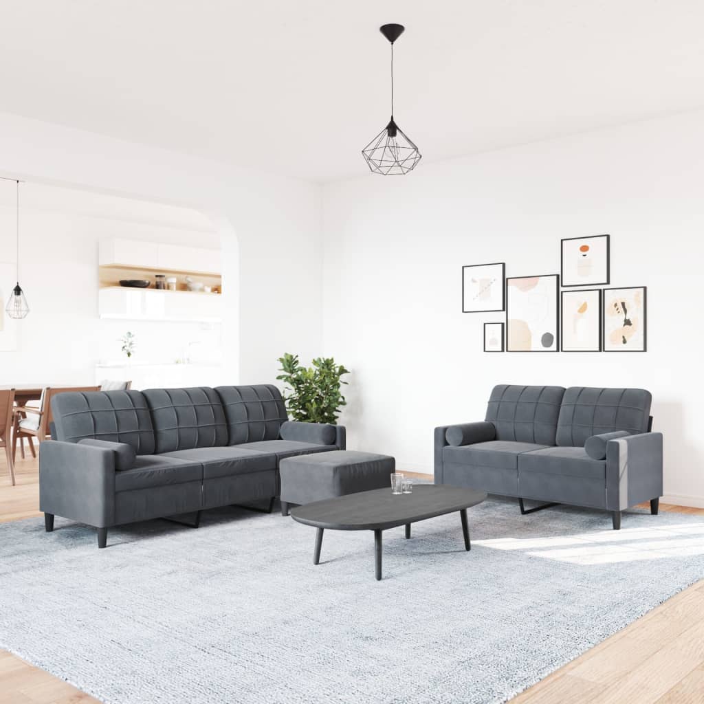 3-delige Loungeset met kussens en bolsters fluweel donkergrijs is nu te koop bij PeponiXL, paradijselijk wonen!