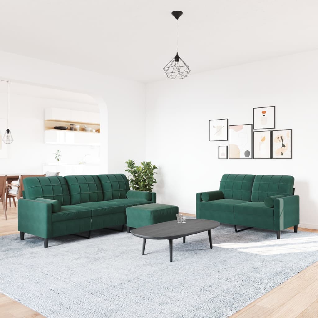 3-delige Loungeset met kussens en bolsters fluweel donkergroen is nu te koop bij PeponiXL, paradijselijk wonen!