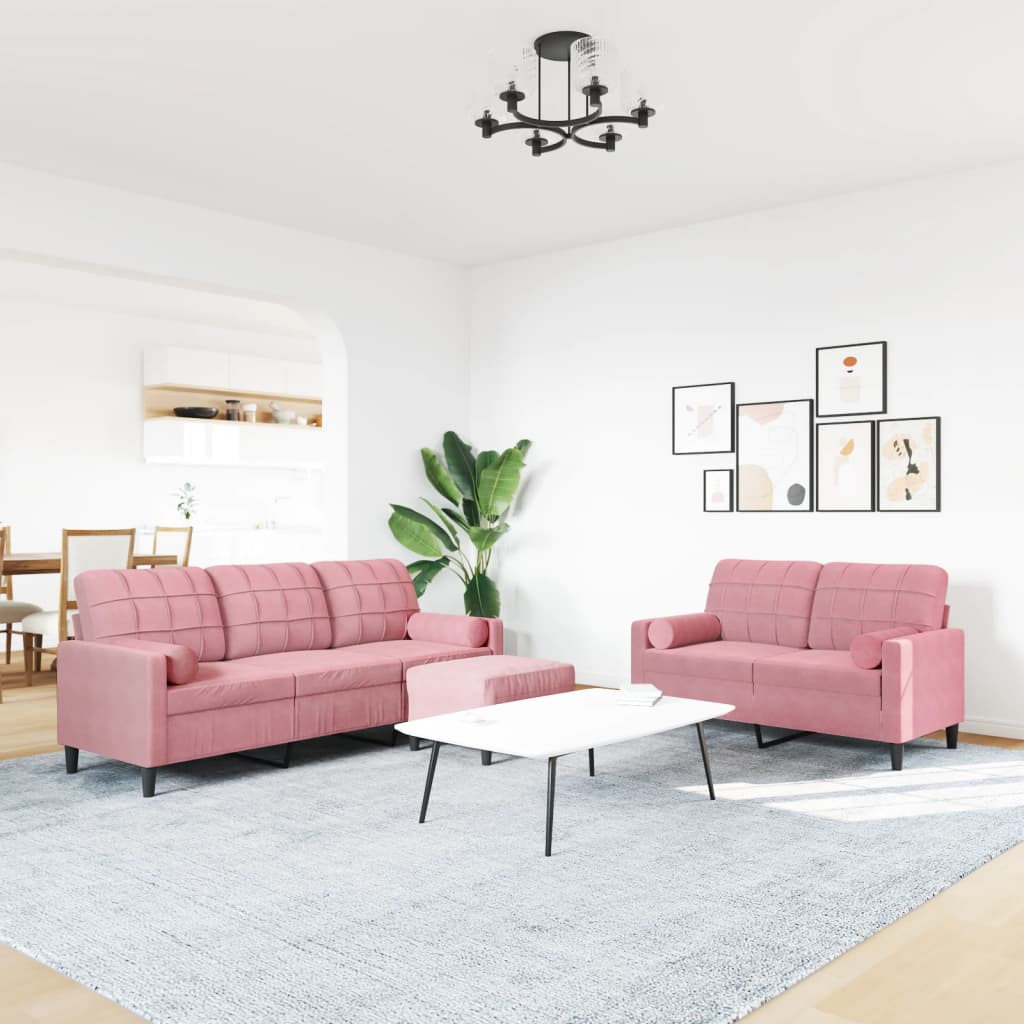 3-delige Loungeset met kussens en bolsters fluweel roze is nu te koop bij PeponiXL, paradijselijk wonen!