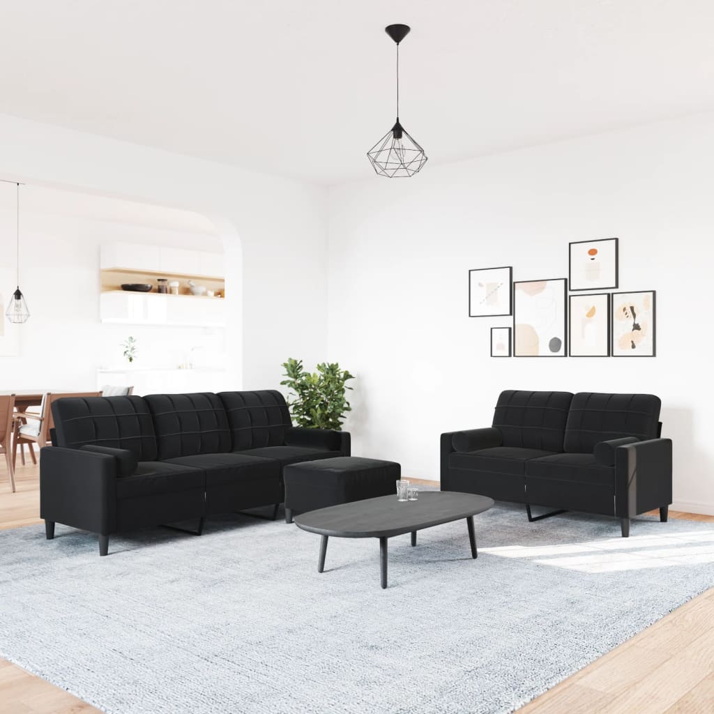 3-delige Loungeset met kussens en bolsters fluweel zwart is nu te koop bij PeponiXL, paradijselijk wonen!