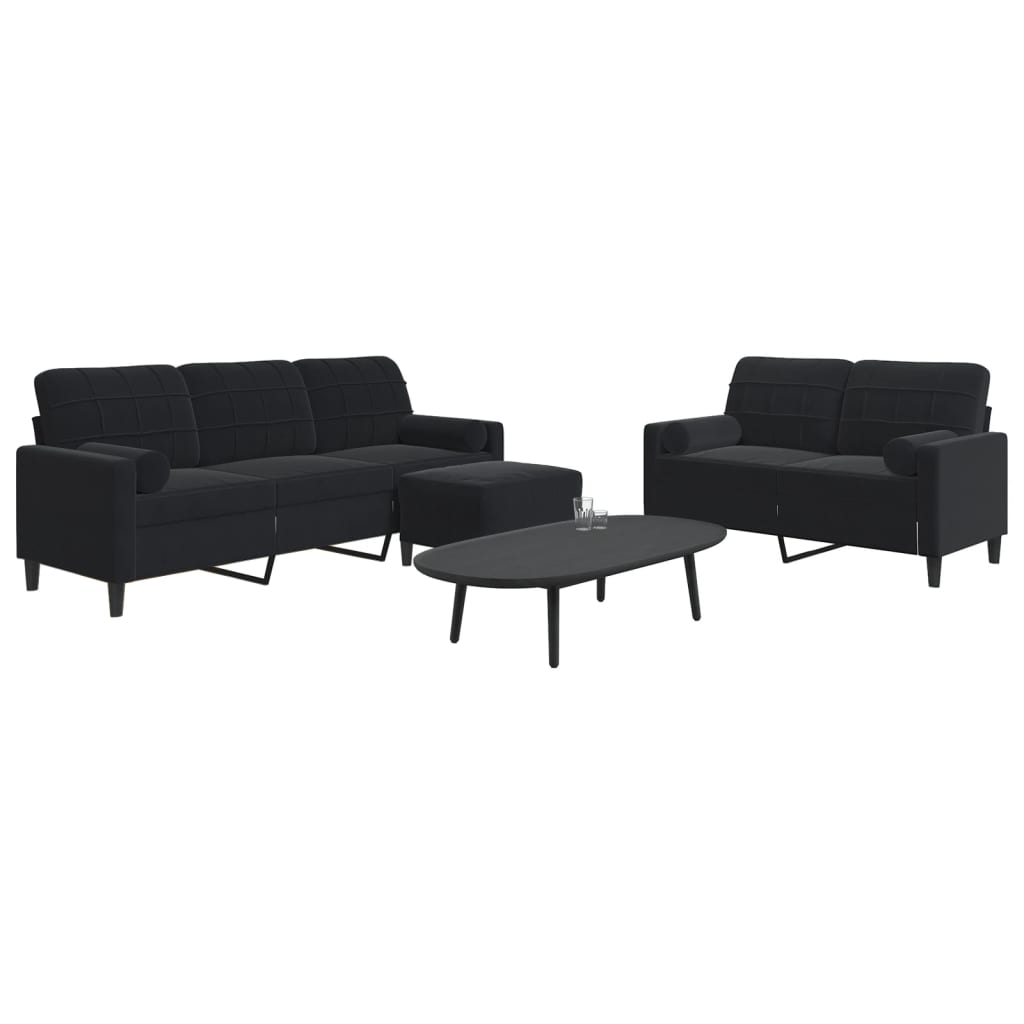 3-delige Loungeset met kussens en bolsters fluweel zwart is nu te koop bij PeponiXL, paradijselijk wonen!