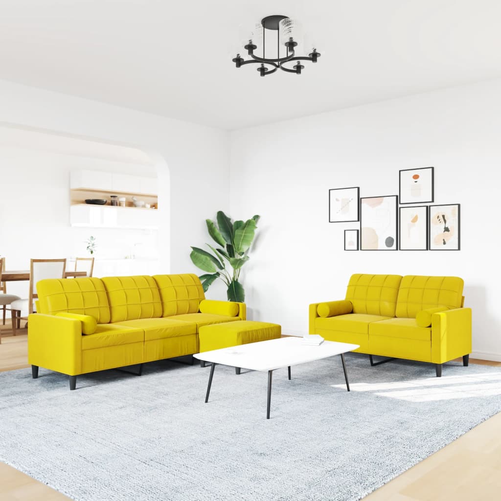 3-delige Loungeset met kussens en bolsters fluweel geel is nu te koop bij PeponiXL, paradijselijk wonen!
