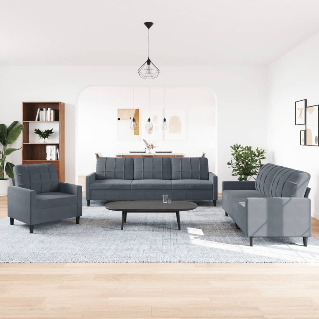 3-delige Loungeset met kussens fluweel donkergrijs is nu te koop bij PeponiXL, paradijselijk wonen!