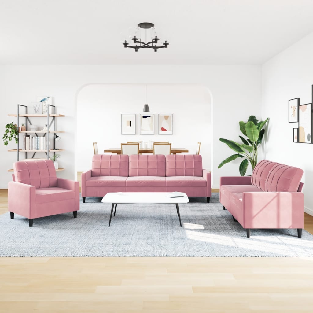 3-delige Loungeset met kussens fluweel roze is nu te koop bij PeponiXL, paradijselijk wonen!